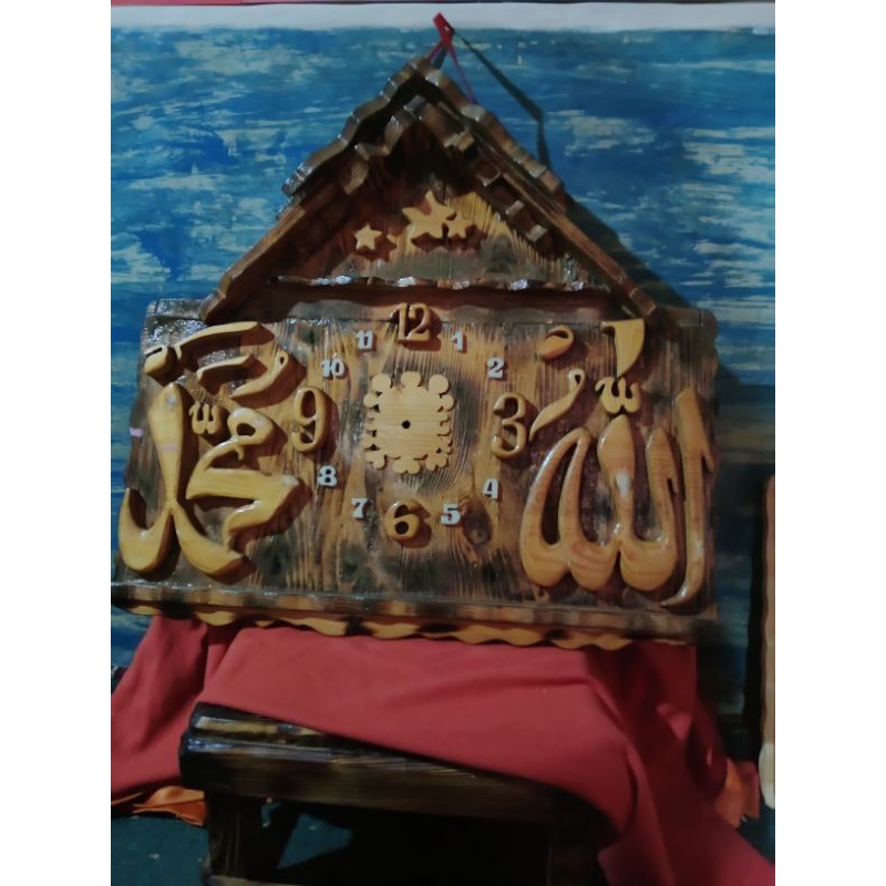 Hiasan jam dinding rumah/kantor DLL bentuk rumah dari kayu jati