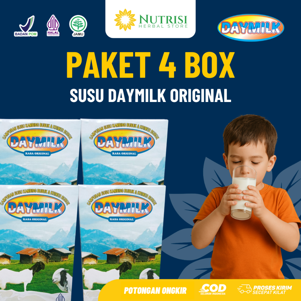 

[ PAKET 4 BOX ] Susu Daymilk Rasa Original - Susu Kambing Etawa Murni Bubuk Premium - 200gr Halal BPOM