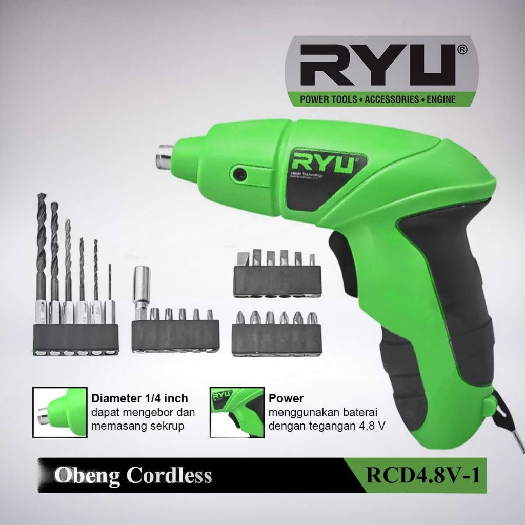 Mesin Bor Obeng Batrai RYU RCD 4.8V-1 Bor Cordless Baterai Cordless Screwdriver Bor Mini Batre / bor