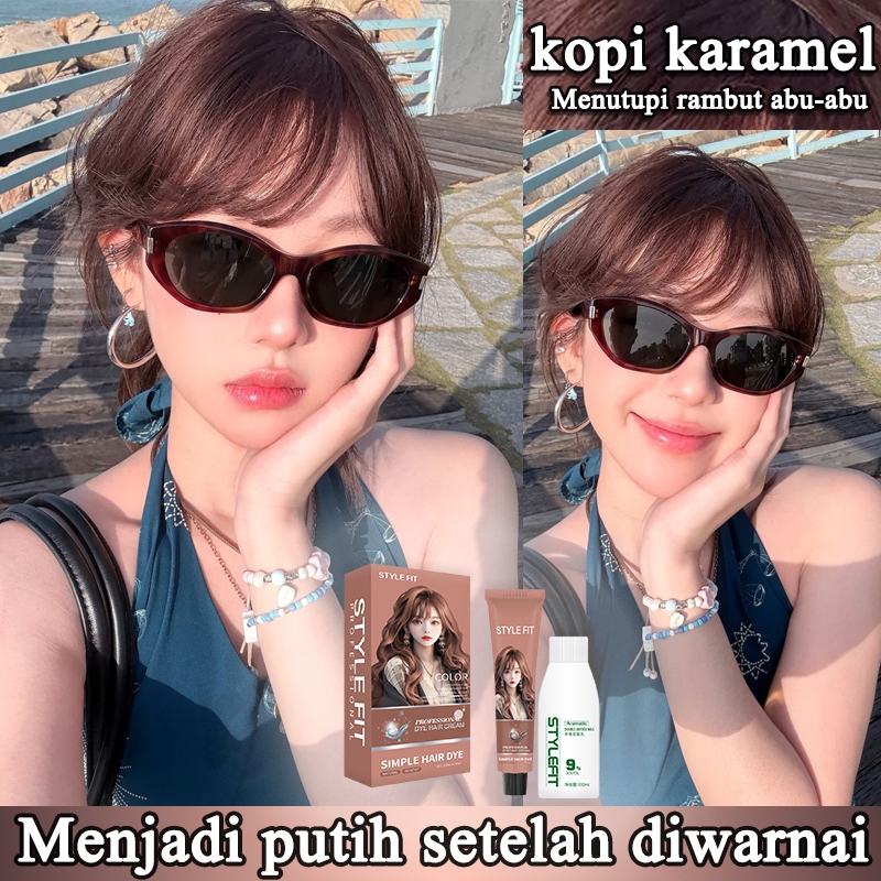 【pengiriman cepat】 STYLE FIT cat rambut caramel brow*200ml pewarna rambut pria dan wanita ，semir ori