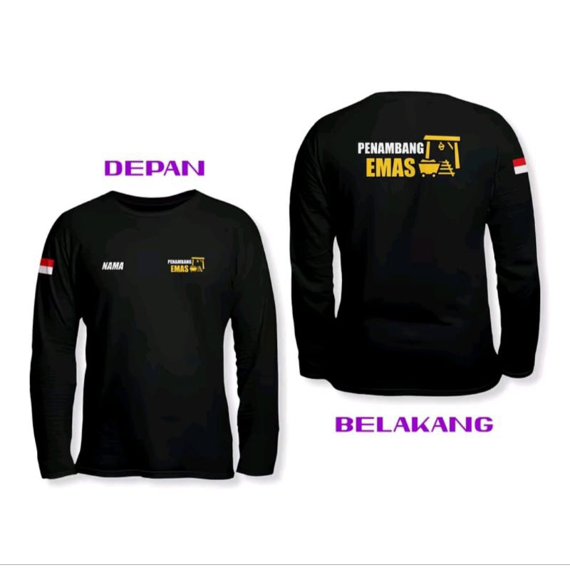 KAOS PENAMBANG EMAS LENGAN PANJANG FREE NAMA CORAK PUTIH KUNING