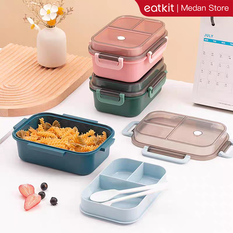[Medan Ready Stock] Eatkit Lunch Box 1250ml | Desain 2 Tingkat 3 Sekat Anti Tumpah | Kotak Makan Sia