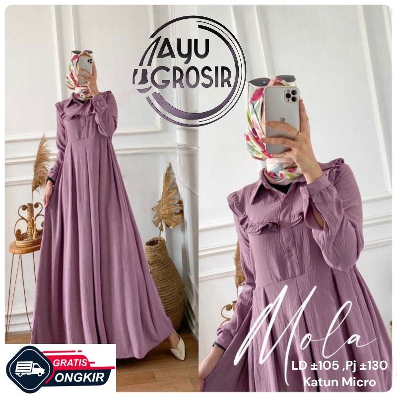 (BIG SALE) Gamis Mola Dress Maxy Dress Wanita Selebgram Terbaru Kancing Aktif Gamis Terlaris Matt Ka