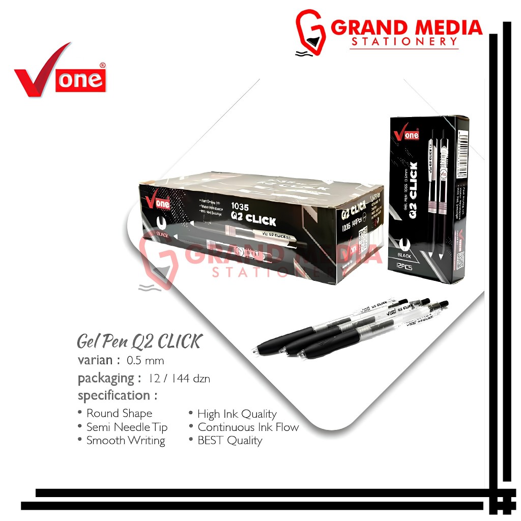 

[GRAND MEDIA] BALLPOINT / PENA / PULPEN GEL V-ONE Q-2 CLICK HITAM / 1 PCS