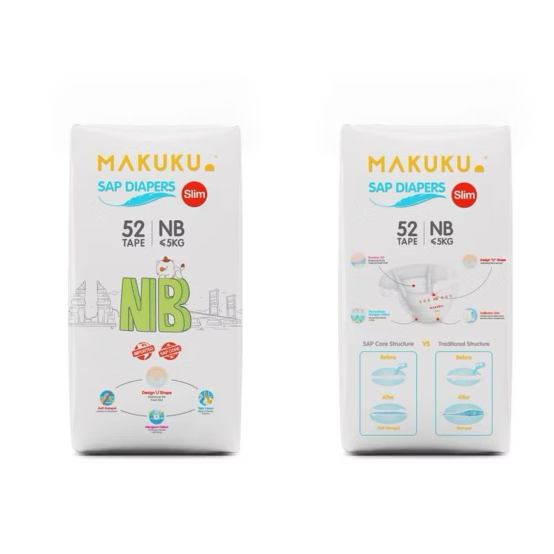 Makuku Slim Tape Newborn NB 52 (SAP Diapers)