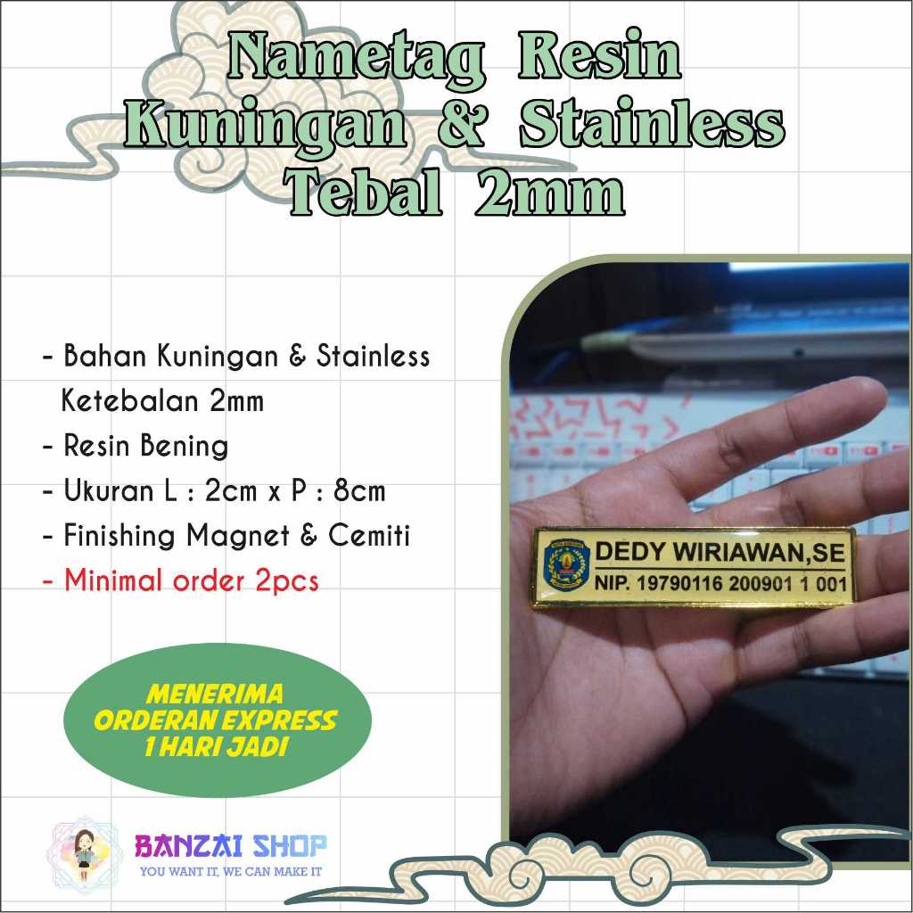 

Nametag Resin Kuningan & Stainless Ketebalan 2mm (Proses bisa express)