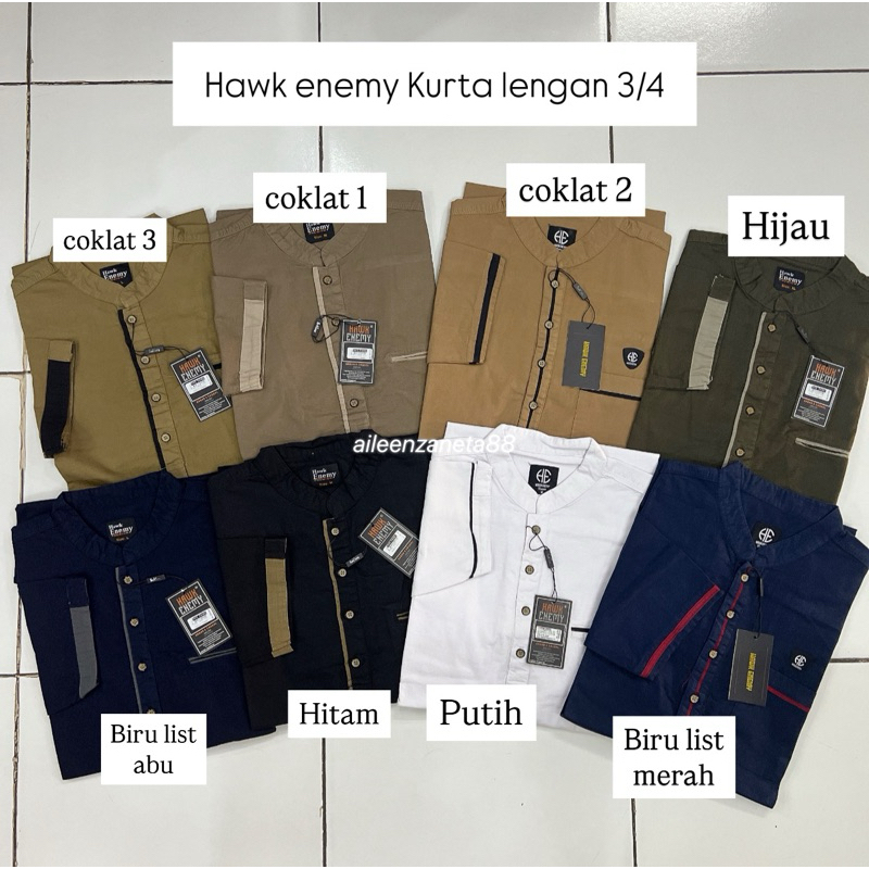 HAWK ENEMY Koko Kurta lengan 3/4 KOMBINASI LIST ukuran M L dan XL / Baju muslim pria / Baju koko pri