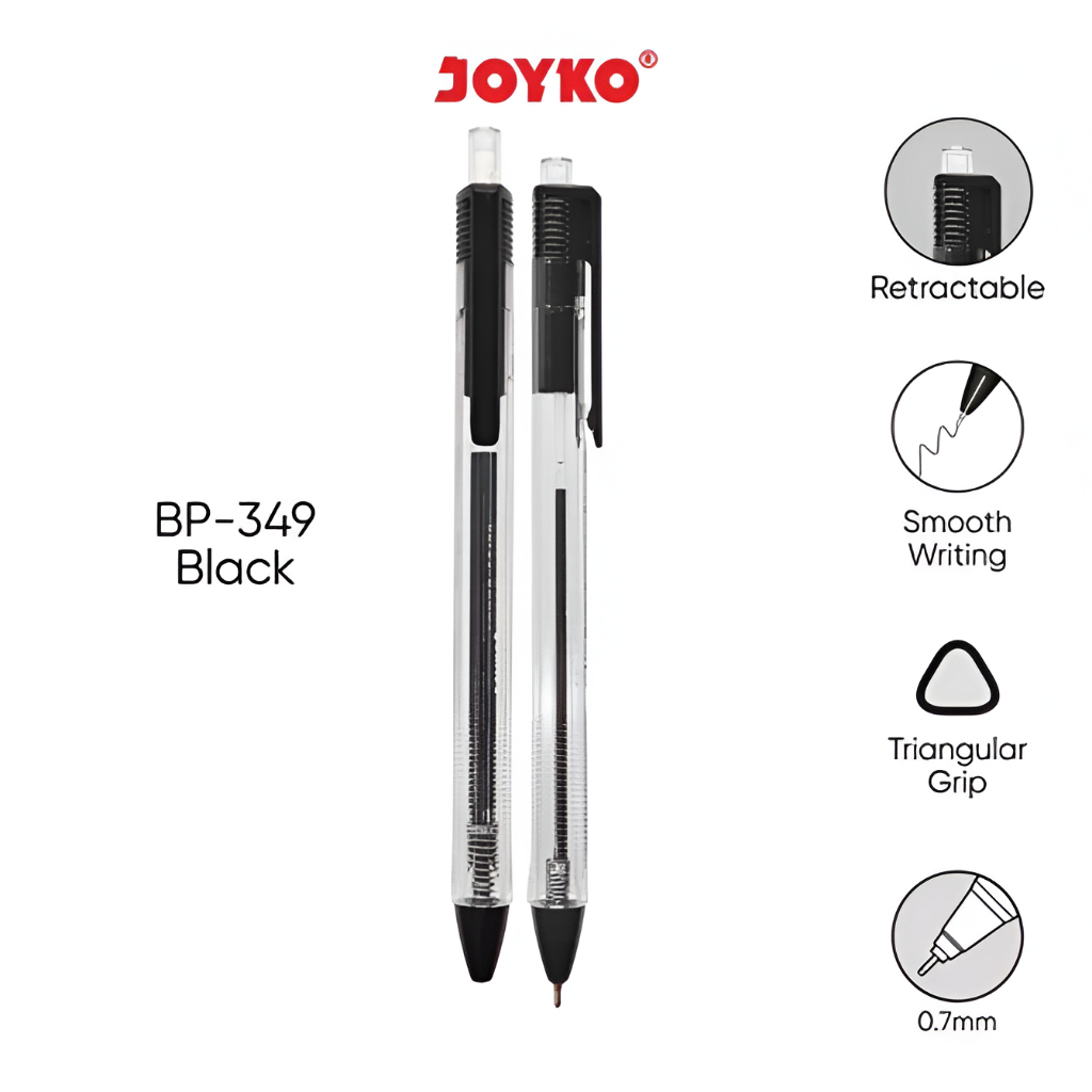 

(1 PCS) Ball Pen Pulpen Pena Joyko BP-349 Vokus Trans 0.7 mm Hitam