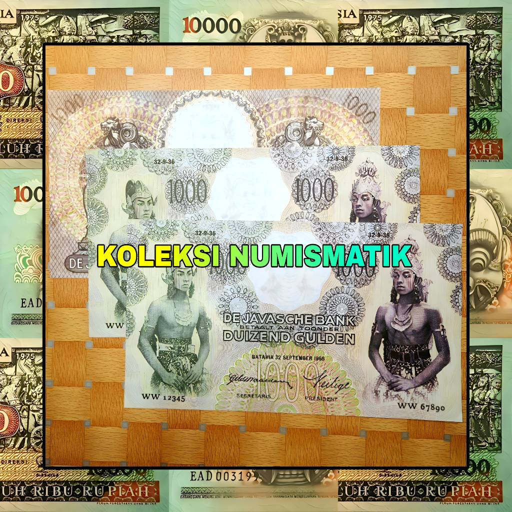 SOUVENIR REPRO UANG KERTAS KUNO HINDIA BELANDA 1000 GULDEN WAYANG ORANG 1968