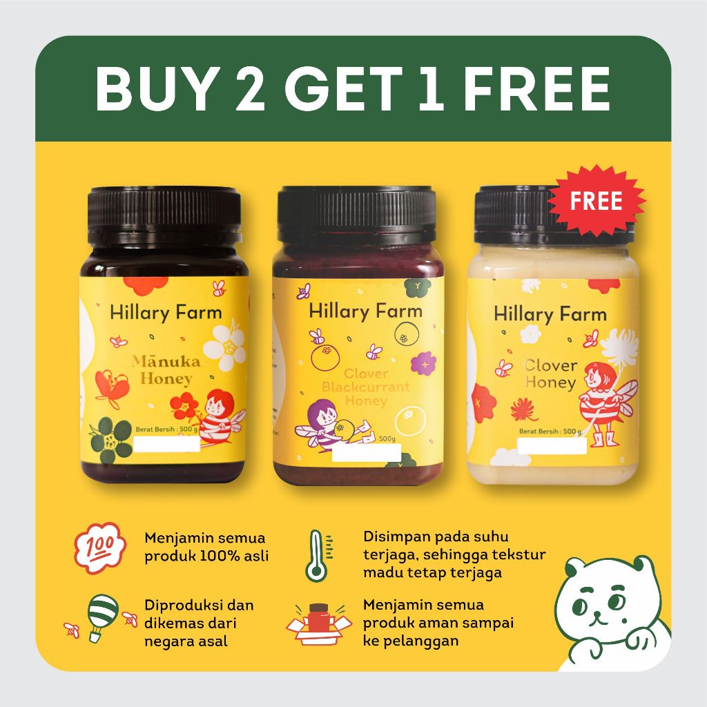 

Manuka Honey + Clover Blackcurrant Honey Free Madu