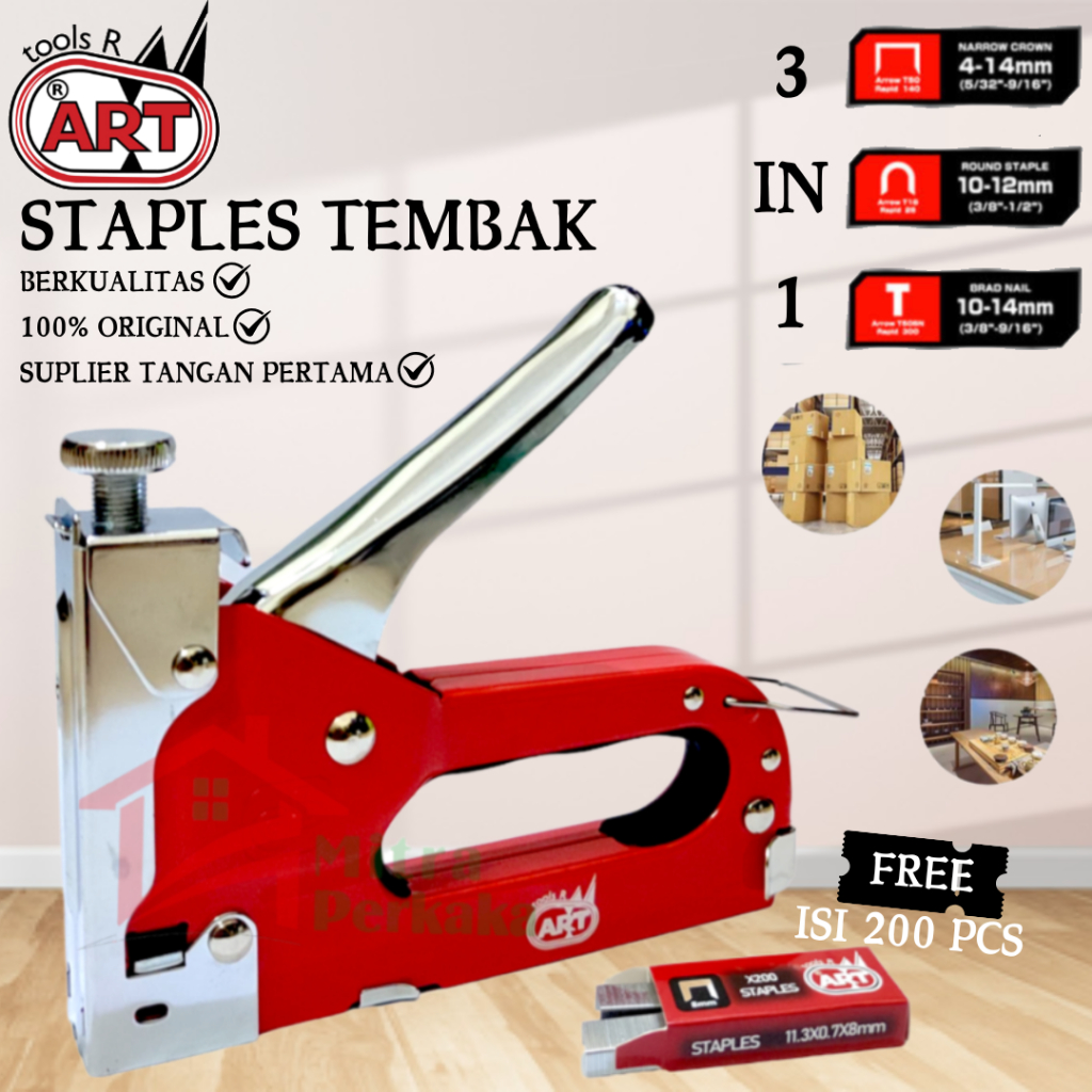 

Staple Gun 3IN1 Alat Staples Paku Tembak Hekter Jok Motor Kardus Kayu Papan Heavy Duty Jepretan Tracker Stapler ART
