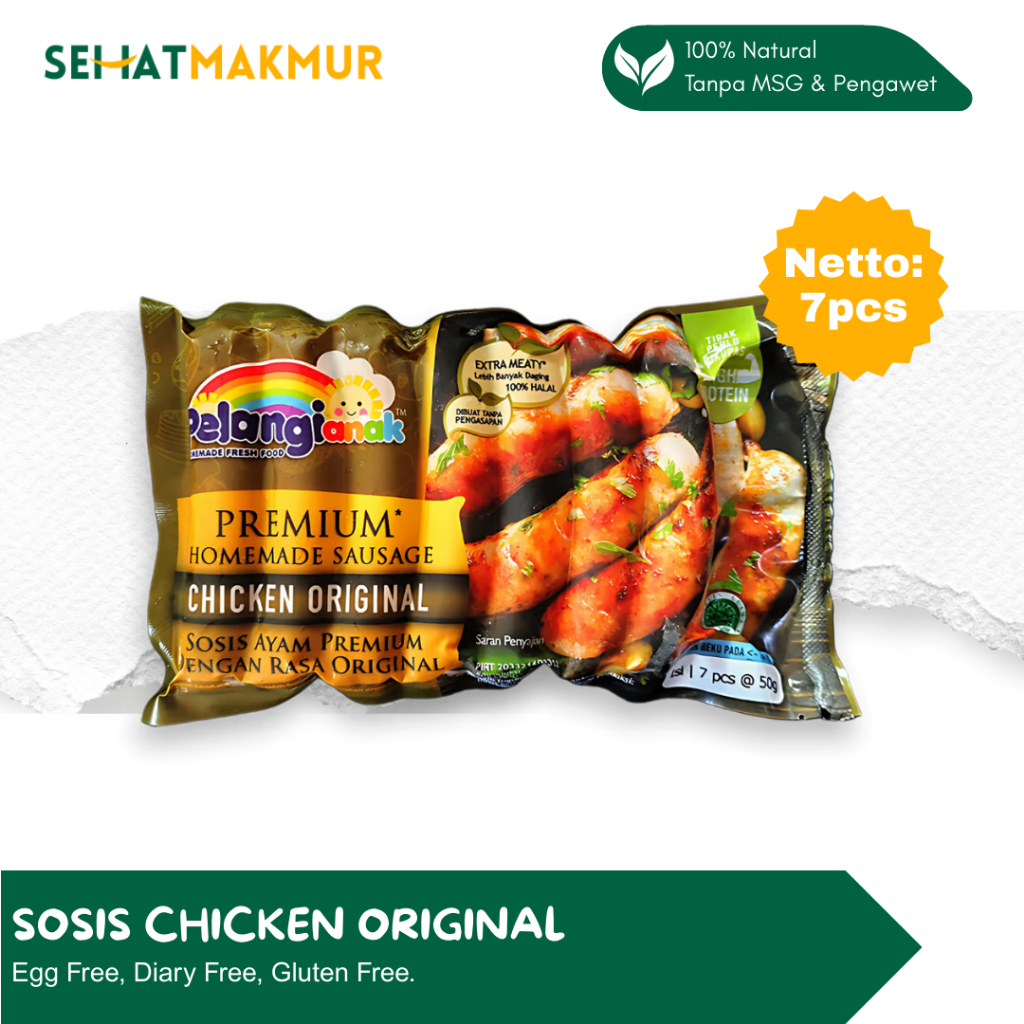 

Pelangi Healthy Frozen Food - Sosis Chicken Original (Sosis Sehat Tanpa MSG, Pengawet dan Gluten)