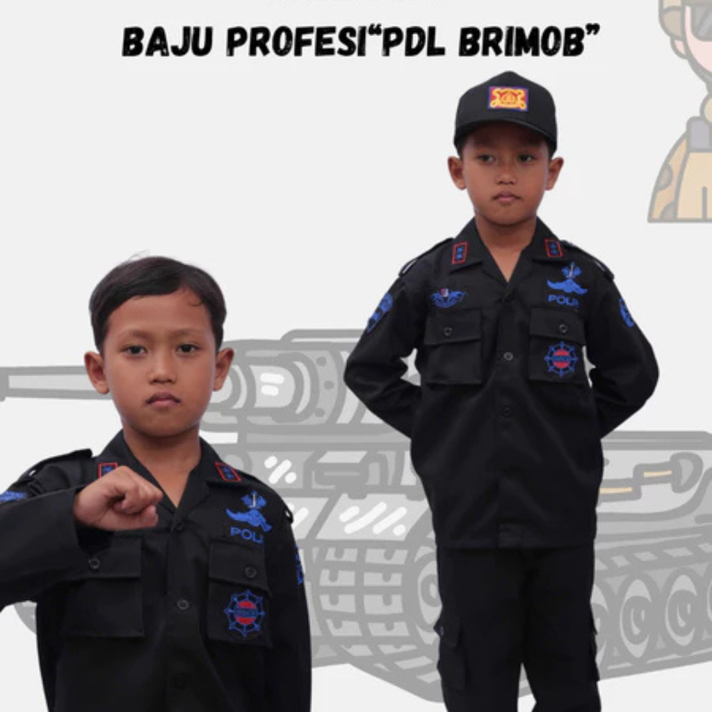Baju Profesi Anak Laki Laki Dan Perempuan PDL Brimob Polisi Seragam Kustom Lengkap Terlaris