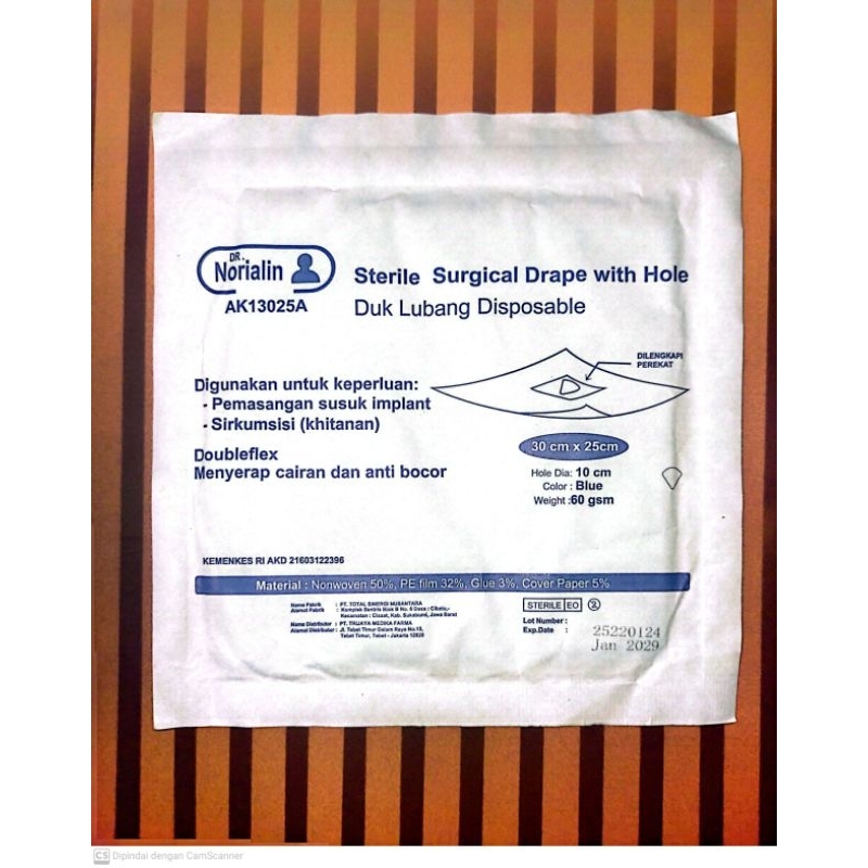 DR. NORIALIN STERILE SURGICAL DRAPE WITH HOLE DUK LUBANG STERIL