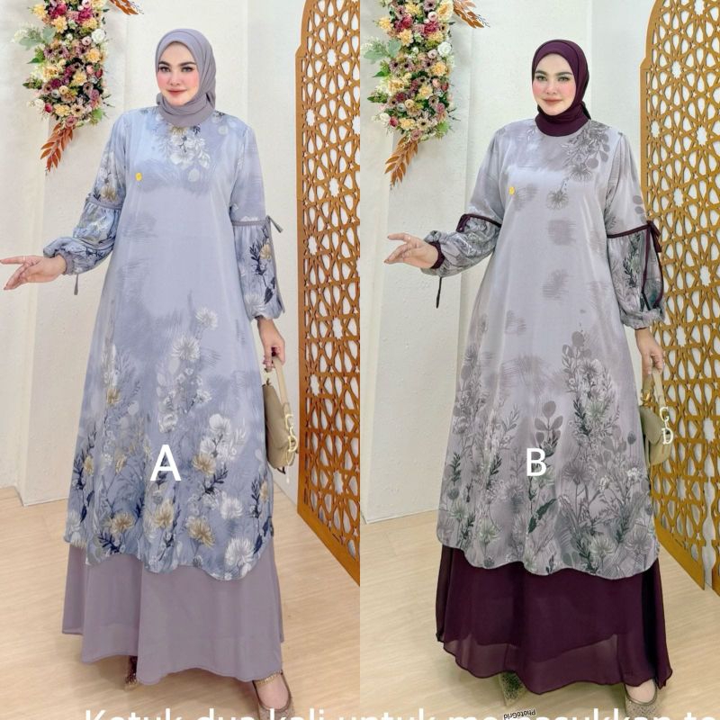 Elsa Melayu Gamis Set Segi 4 Gamis Kekinian Bahan Full Ceruty Babydoll Premium Quality