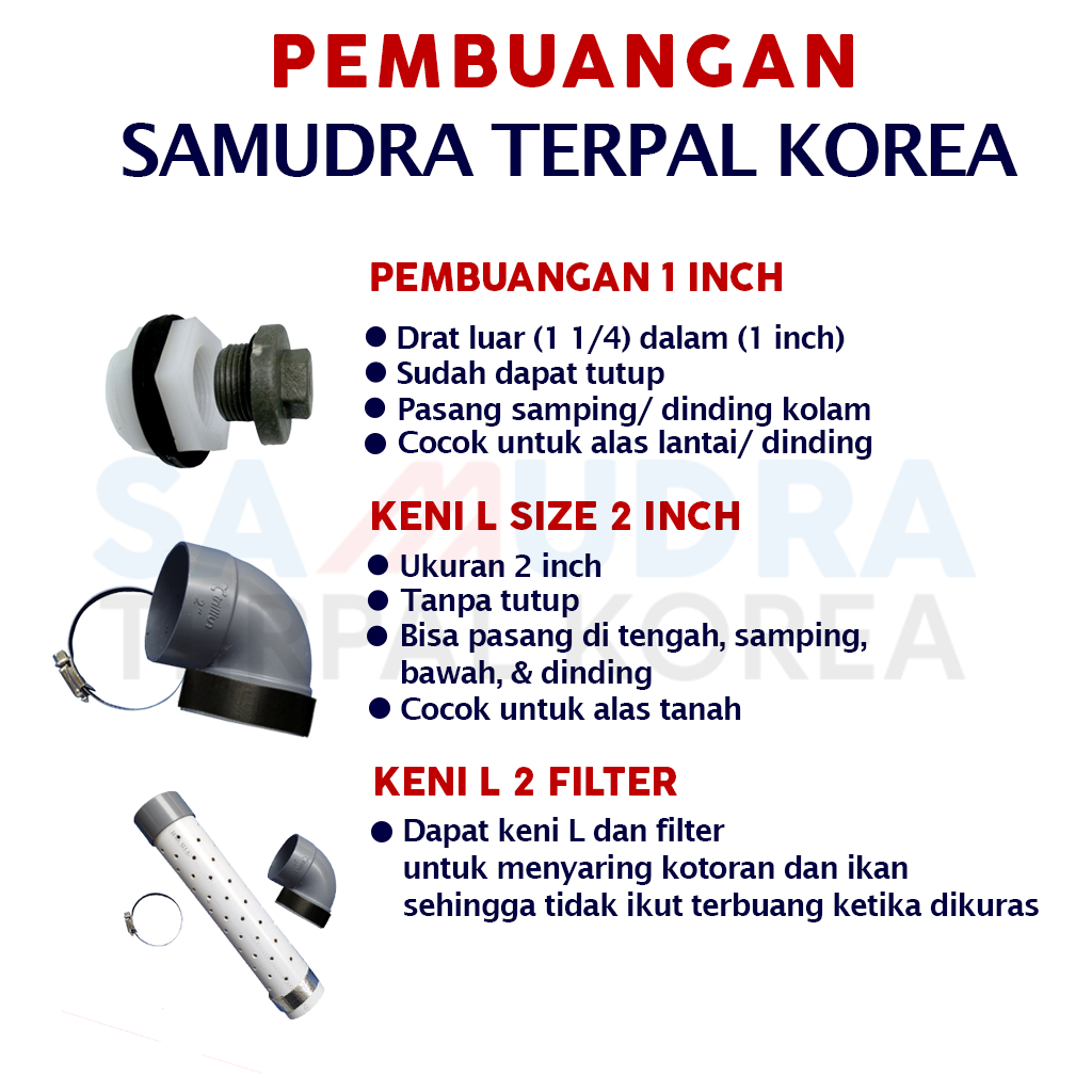Pembuangan Kolam Terpal Ikan - 1 Inchi - Keni L 2 Inchi - Keni L dan Filter
