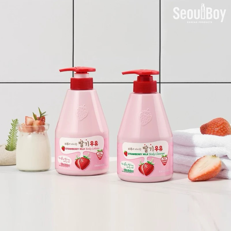 Kwailnara Strawberry Milk Korean Body Lotion and Body cleansing 560gram
