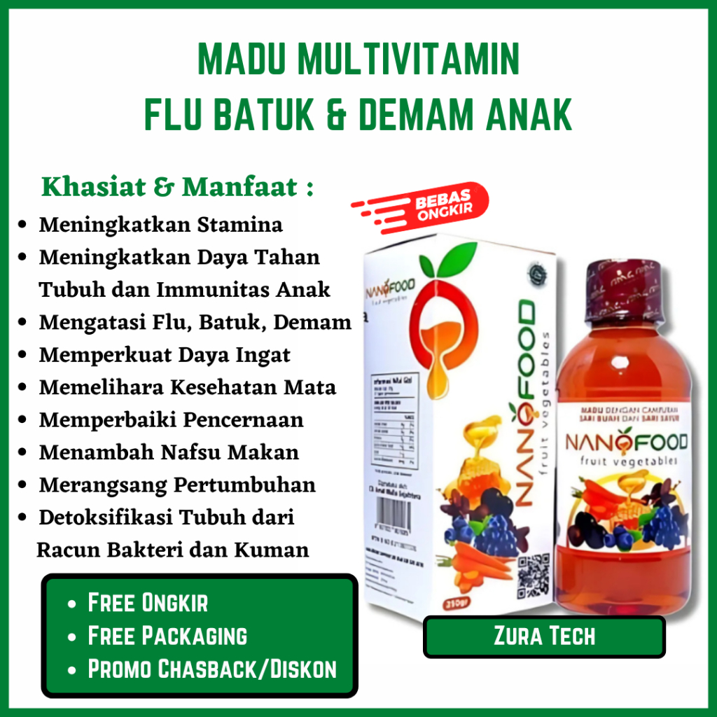 Nano Food Kids Nanofood Madu Multivitamin Anak Meredakan Demam Flu Batuk Anak Kombinasi Buah Sayur