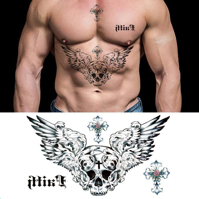 Tato Temporer Tato Temporary BC-206 TENGKORAK ANGEL FAITH tahan 2-4 hari size 24*14cm TATO STIKER
