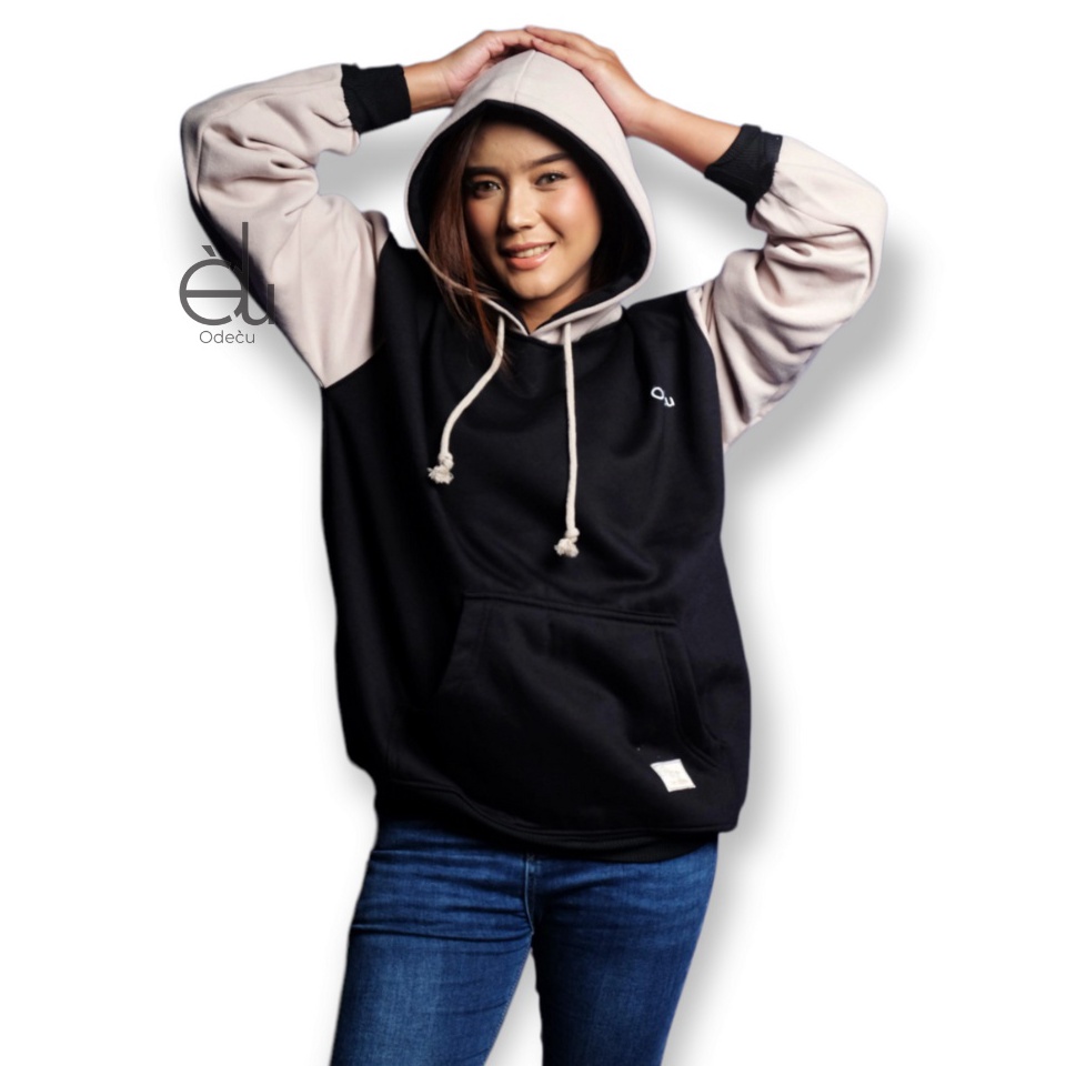 Model Baru ODECU HOODIE PREMIUM UPLE BLACK BEIGE SWEATER WANITA PRIA