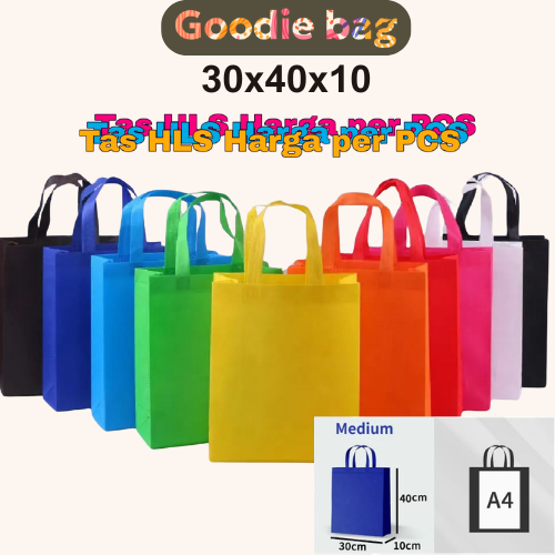 

Tas HLS spunbond goodie bag (Harga per PCS) Uk (30x40x10) Tas HLS Tas Spunbond murah 65gsm