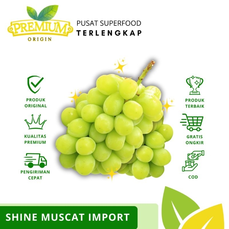 

Anggur shine muscat 500 gram | Premium Shine Muscat | Anggur Hijau Sultan