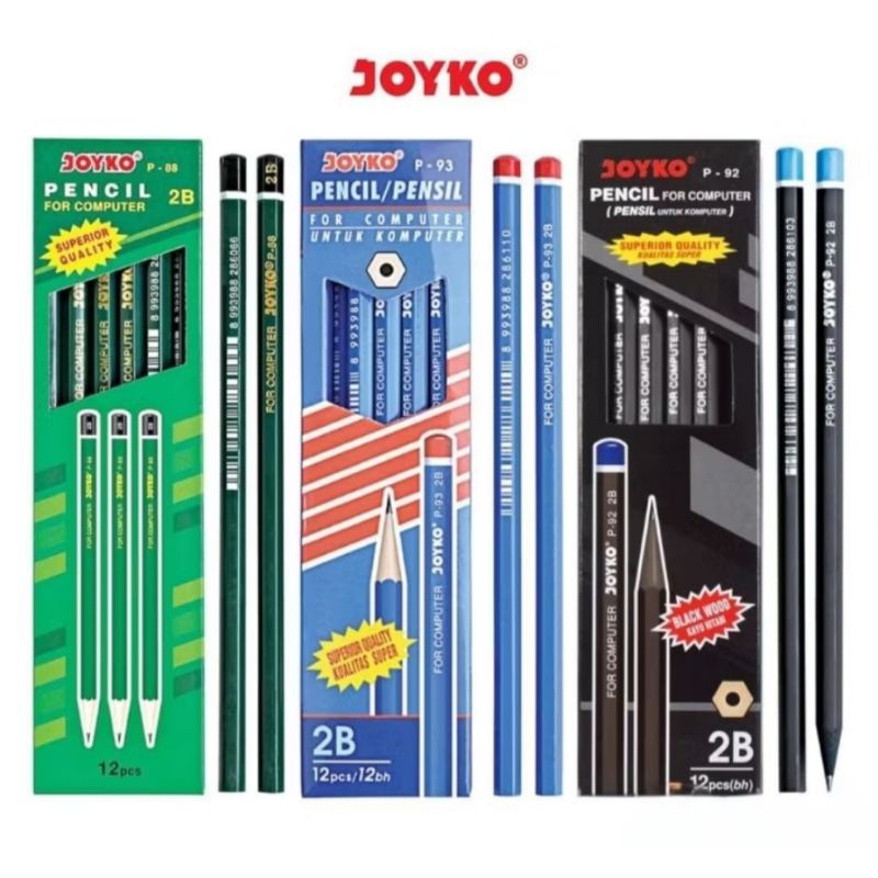 

(1 pak isi 12 pcs) pensil 2B joyko P-88 / P-92 P-93 kayu hitam For computer