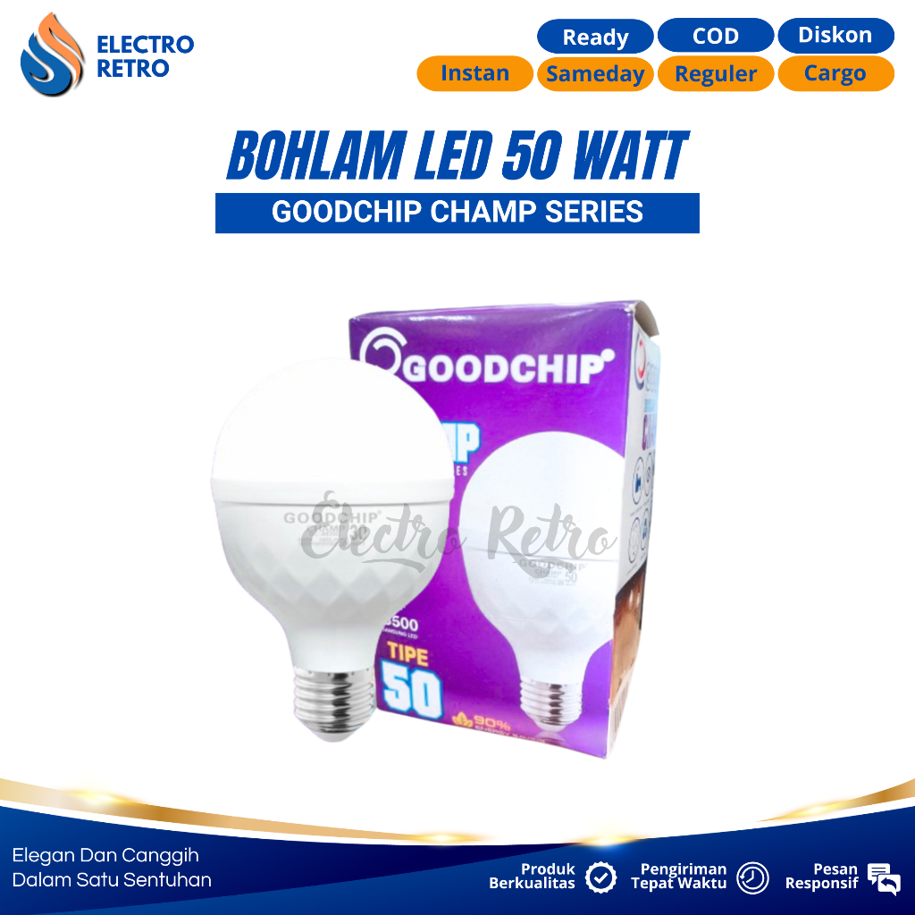 LAMPU LED CHAMP 50 WATT BOHLAM 50 WATT LED CAHAYA PUTIH GOODCHIP LED BULB 50 WATT LAMPU CAHAYA PUTIH