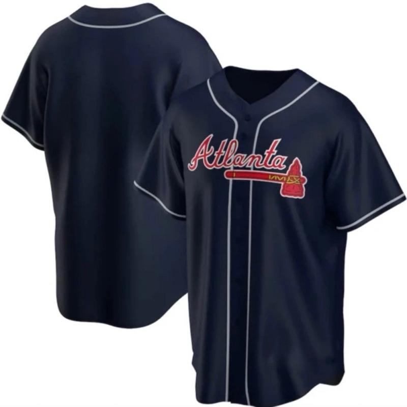 JERSEY BAJU BASEBALL ATLANTA BIRU DONGKER NAVY