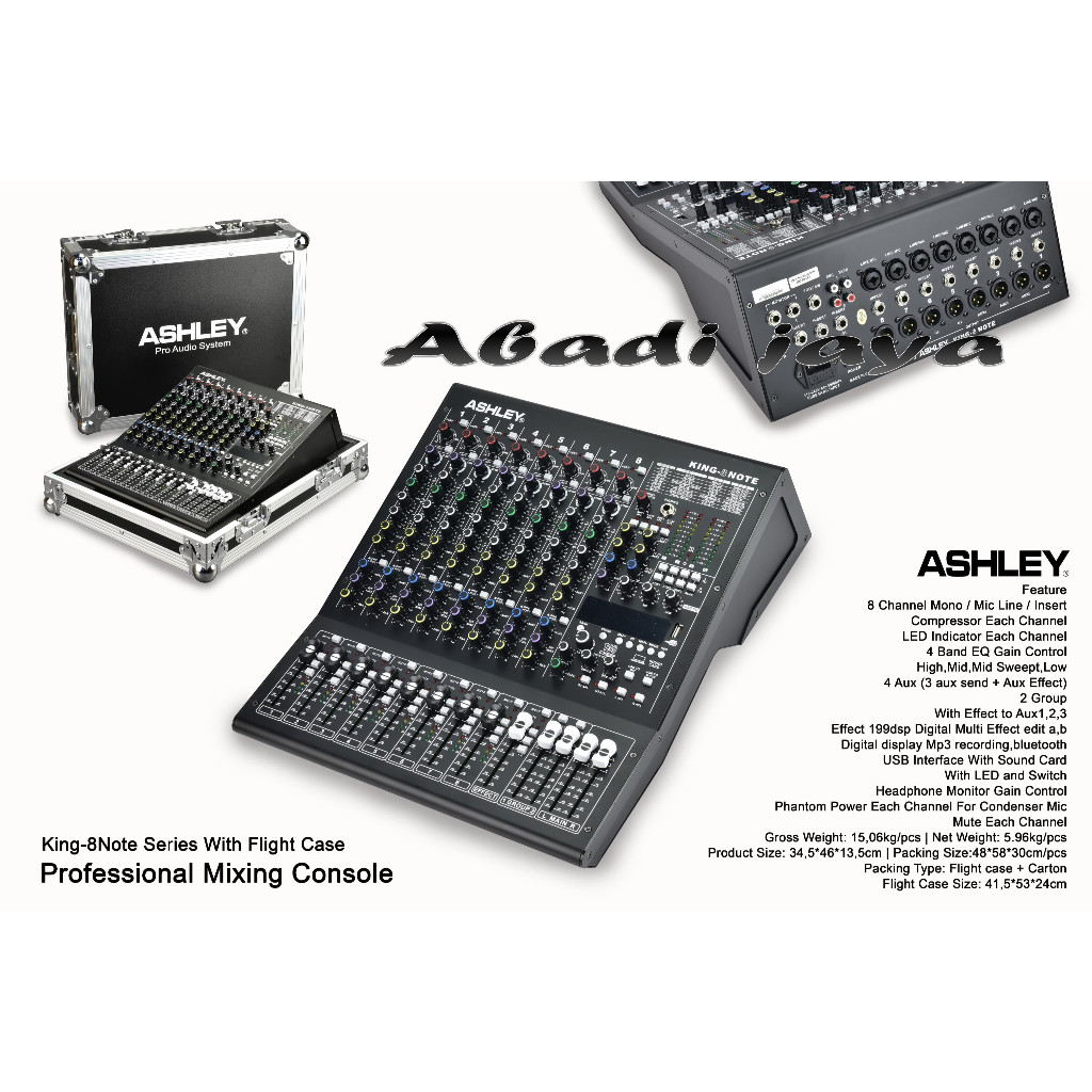 new mixer ashley king 8 note + koper / hardcase 8 channel KING 8 NOTE + KOPER original