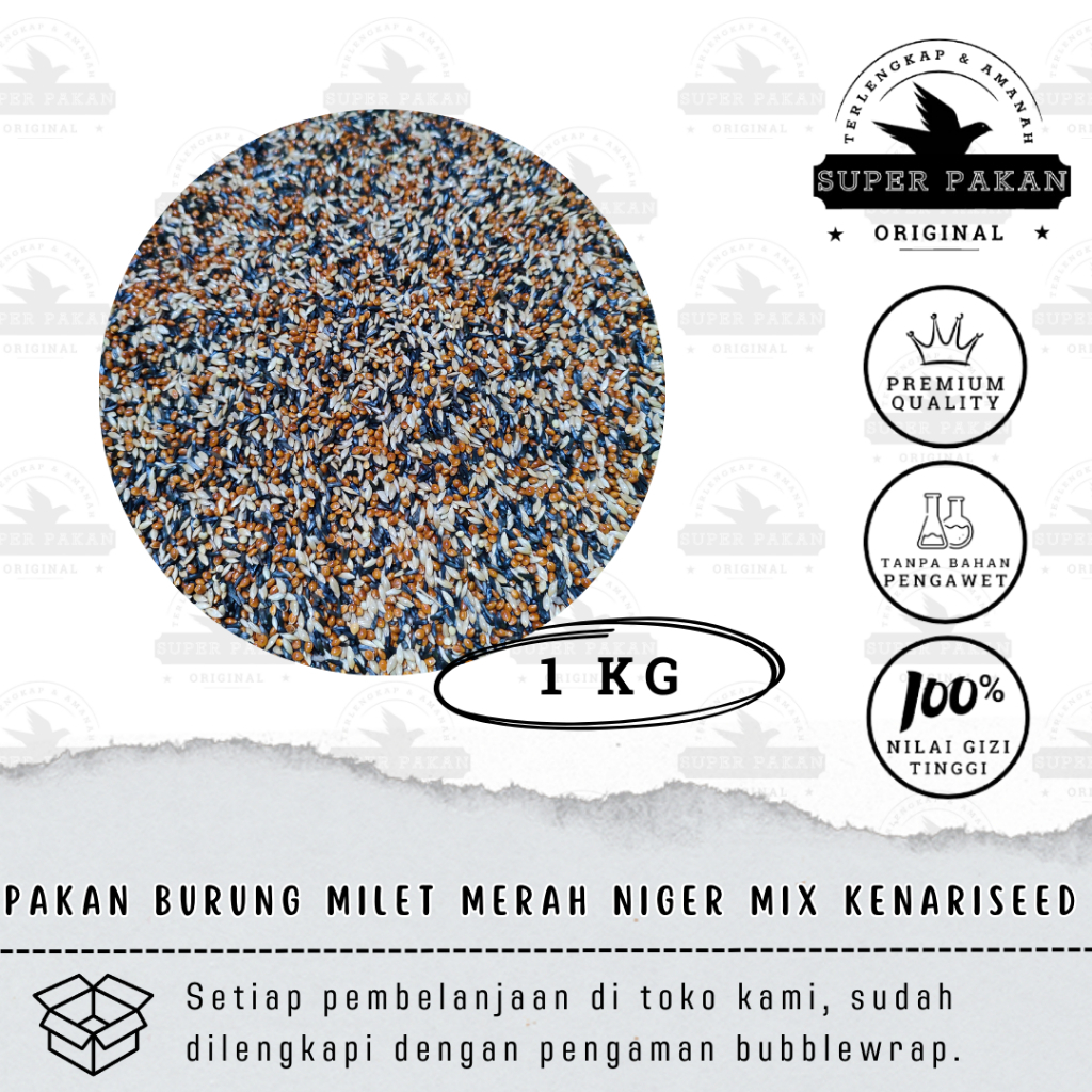 Pakan Burung Kenari Milet Merah Niger Mix Kenari Seed 1 Kg Biji Grade A Premium Untuk Perkutut