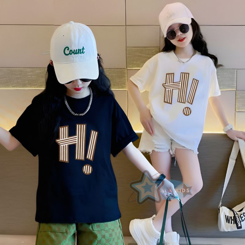 Kaos H Anak Perempuan /Umur 6 -13 tahun /Kaos Anak Tanggung perempuan/Kaos Hitam Anak Perempuan /Kao