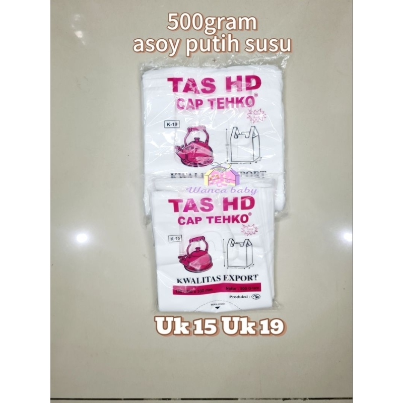 Kantong Plastik Asoy PUTIH SUSU Plastik ukuran 15 19 isi 500gram Cap Tekho Plastik Kresek Warna PUTI