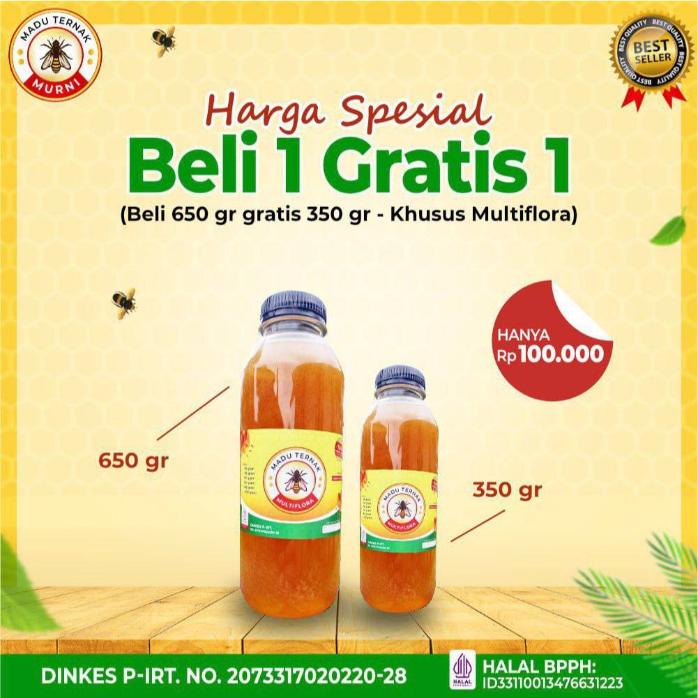

PROMO BELI 1 GRATIS 1 / MADU MULTIFLORA SUPER 650gr BONUS 350gr