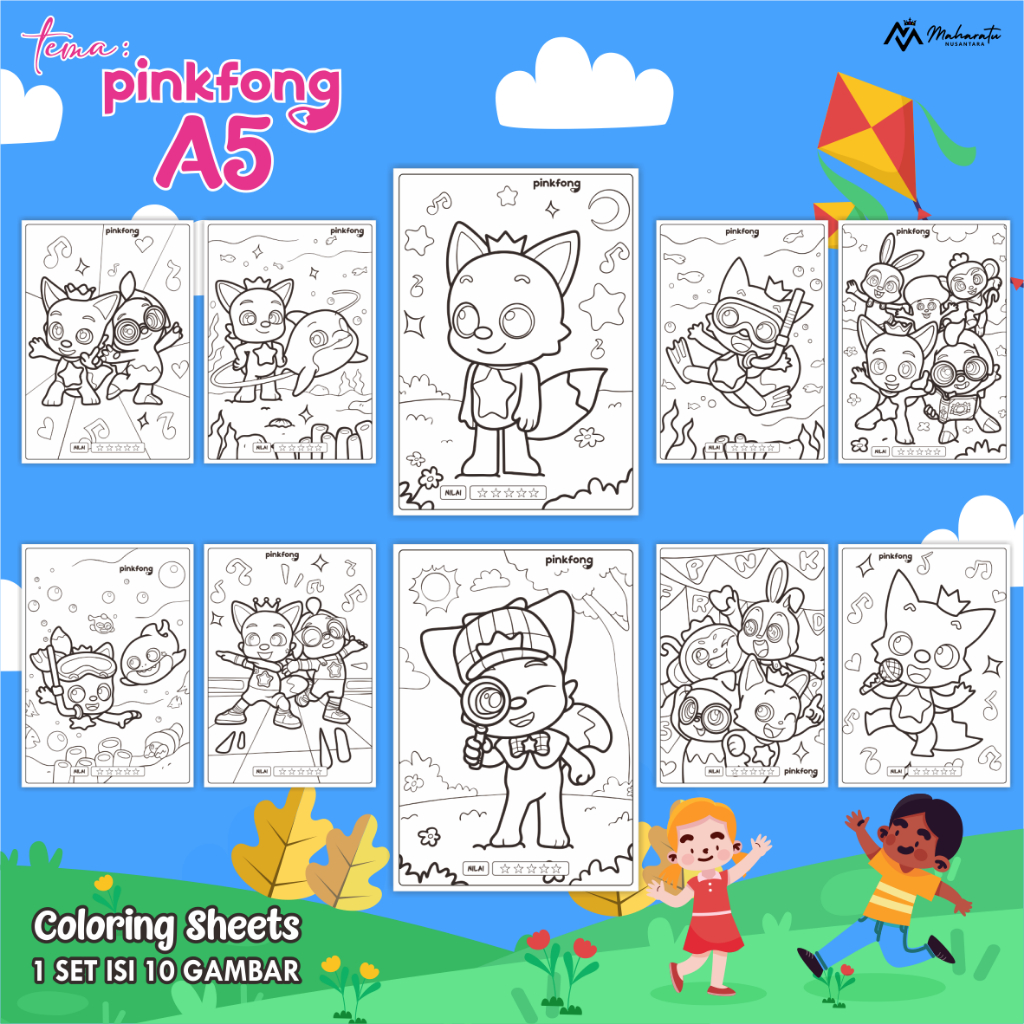 

[TEMA PINKFONG] LEMBAR MEWARNAI ANAK UKURAN A5 - KERTAS GAMBAR 1 SET ISI 10 - COLORING SHEET