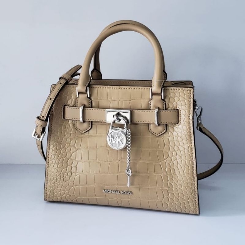 tas wanita MK Hamilton small satchel leather Camel