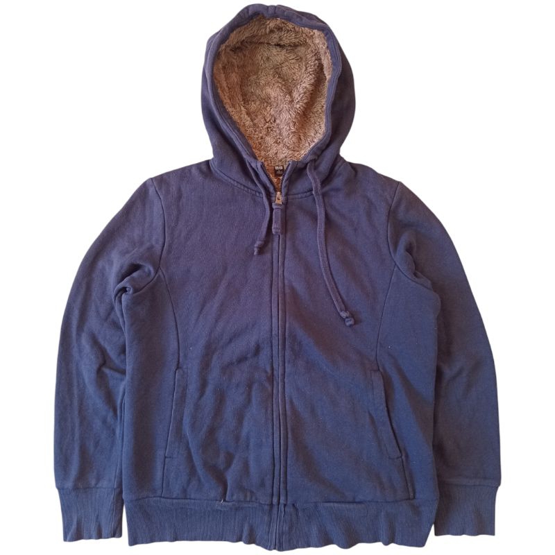 Jaket sherpa uniqlo bulu dalam zipper hoodie pria wanita unisex LD 104 second