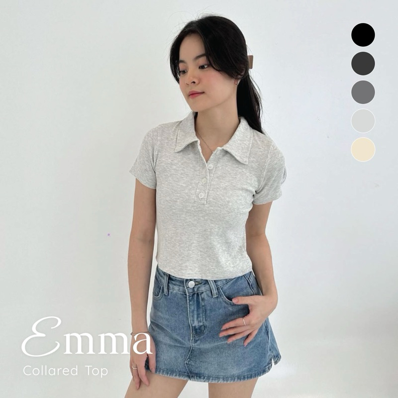 Emma Top - ZOELA | Atasan Baju Wanita Perempuan Kerah Kancing Crop Top Basic