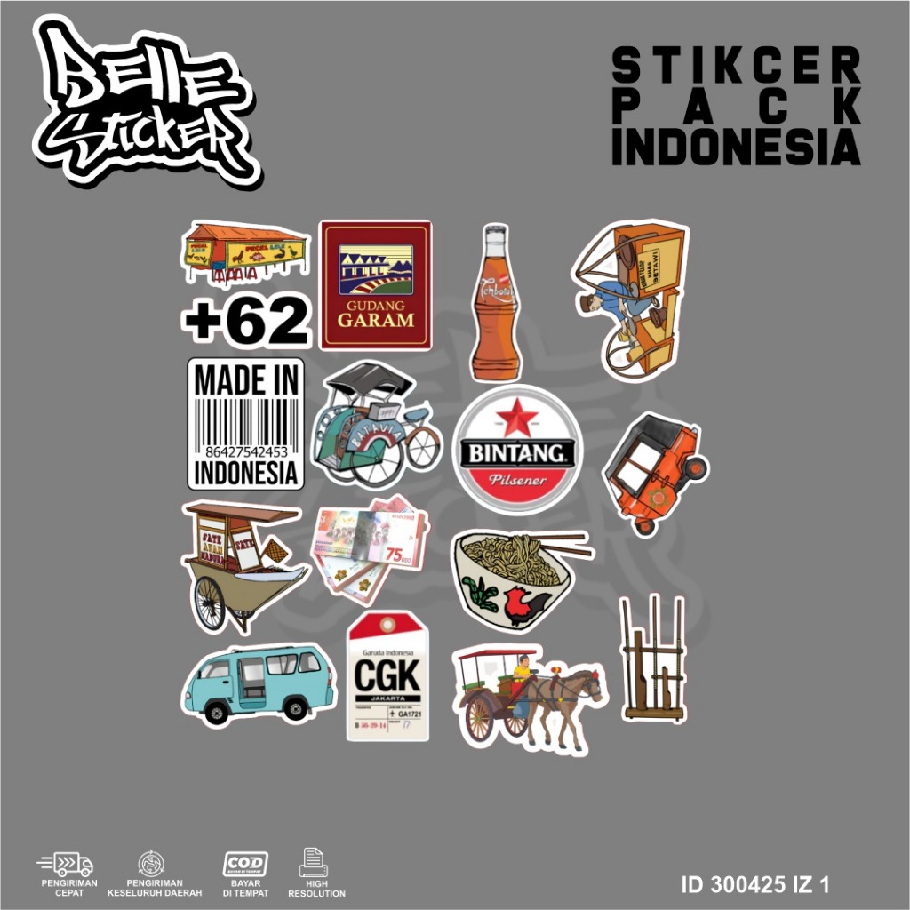 

Stiker Pack Ikon identik "Indonesia" Waterproof Sticker Hiasan Laptop Tumbler Case Hp DIY Stiker