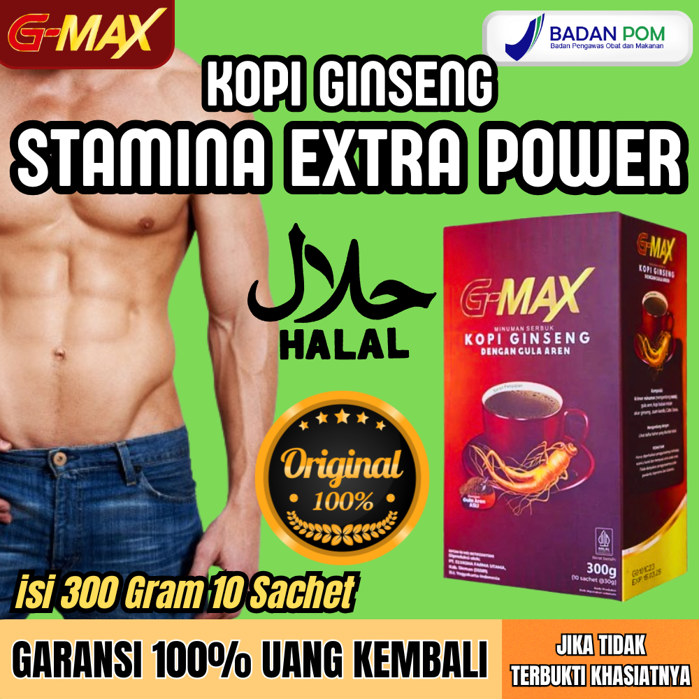 

KOPI GMAX MINUMAN INSTAN STAMINA PRIA KUAT TAHAN LAMA KOPI EXTRA GINGSENG ASLI GULA AREN BPOM