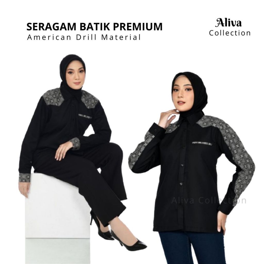 Baju Atasan Wanita Kombinasi Batik Baju Kerja Pria Wanita Batik Hitam Tangan Pendek Panjang