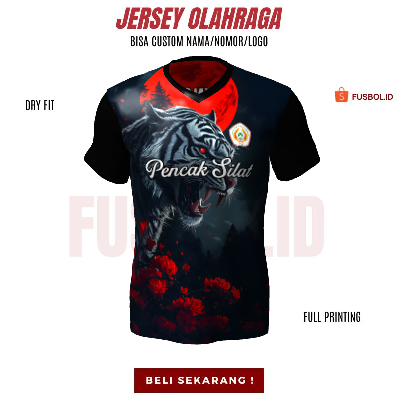 Kaos Jersey Pencak Silat Hitam Motif Harimau 298 - Jersey Baju Beladiri Custom Full Printing