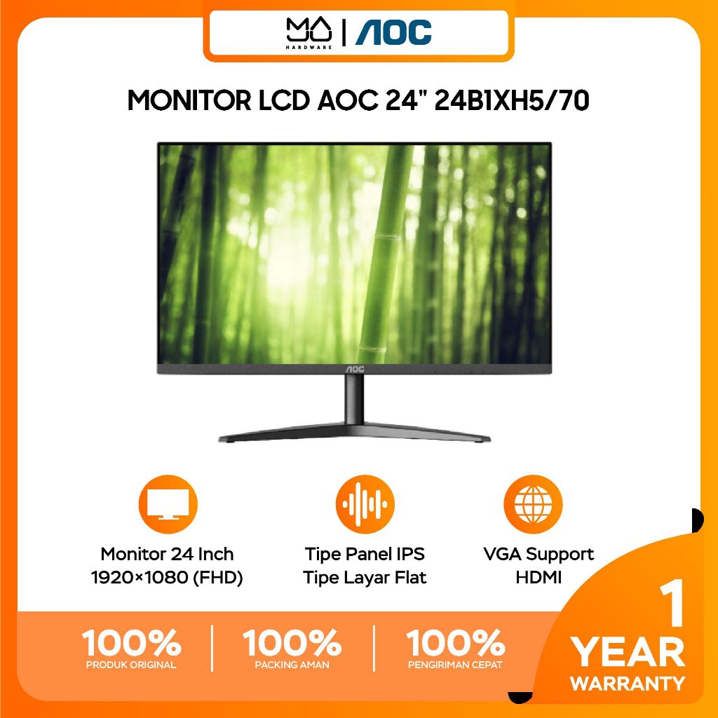 Monitor LED AOC 24B1XH5 24" IPS 1080p 75Hz VGA HDMI Vesa 75x75mm Audio - Garansi Resmi