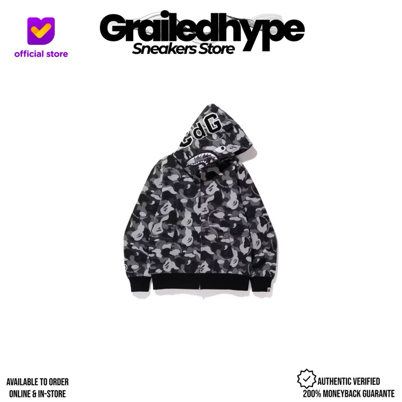 A Bathing Ape BAPE x Comme Des Garcons CDG Osaka Shark Full Zip Hoodie Black (100% Original Resmi)