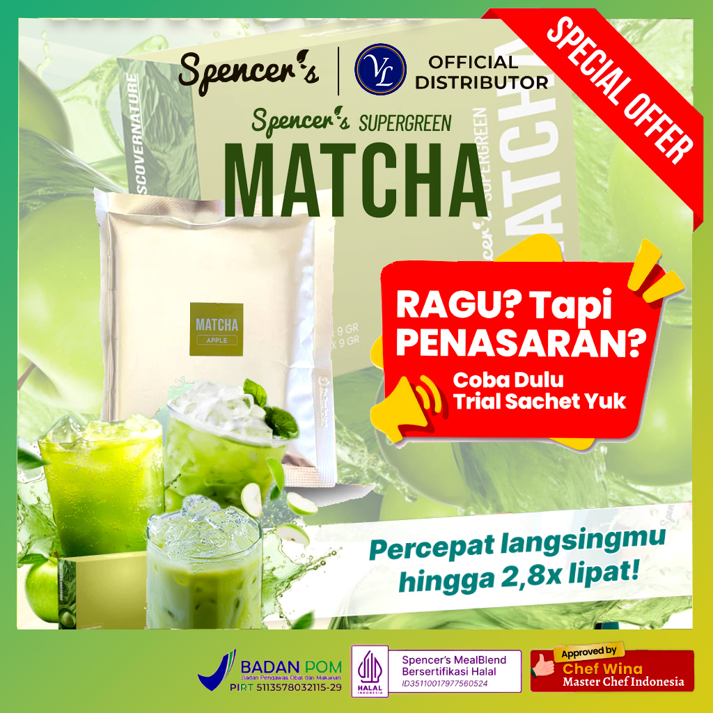 

[TRIAL SACHET] Spencer's Supergreen Apple Matcha — Healthy Drink for Metabolism Booster Bakar Lemak
