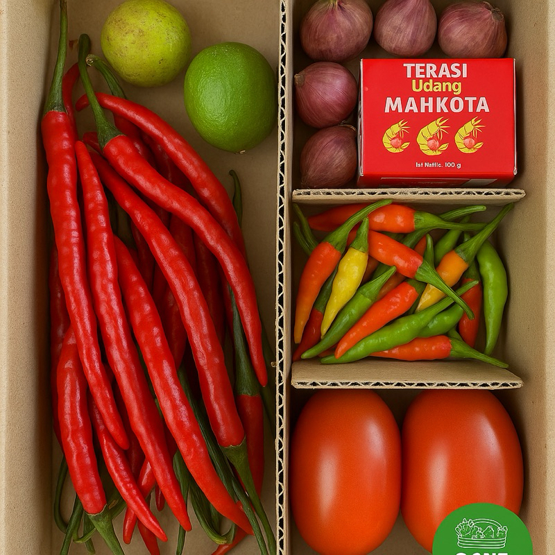 

Paket Sambelan 20K isi rawit merah, rawit ijo, merah kriting, bawang merah, tomat, jeruk nipis/limo, trasi merah, masako/royco tinggal uleg Fresh grade bisa buat 3-4 kali nyambel
