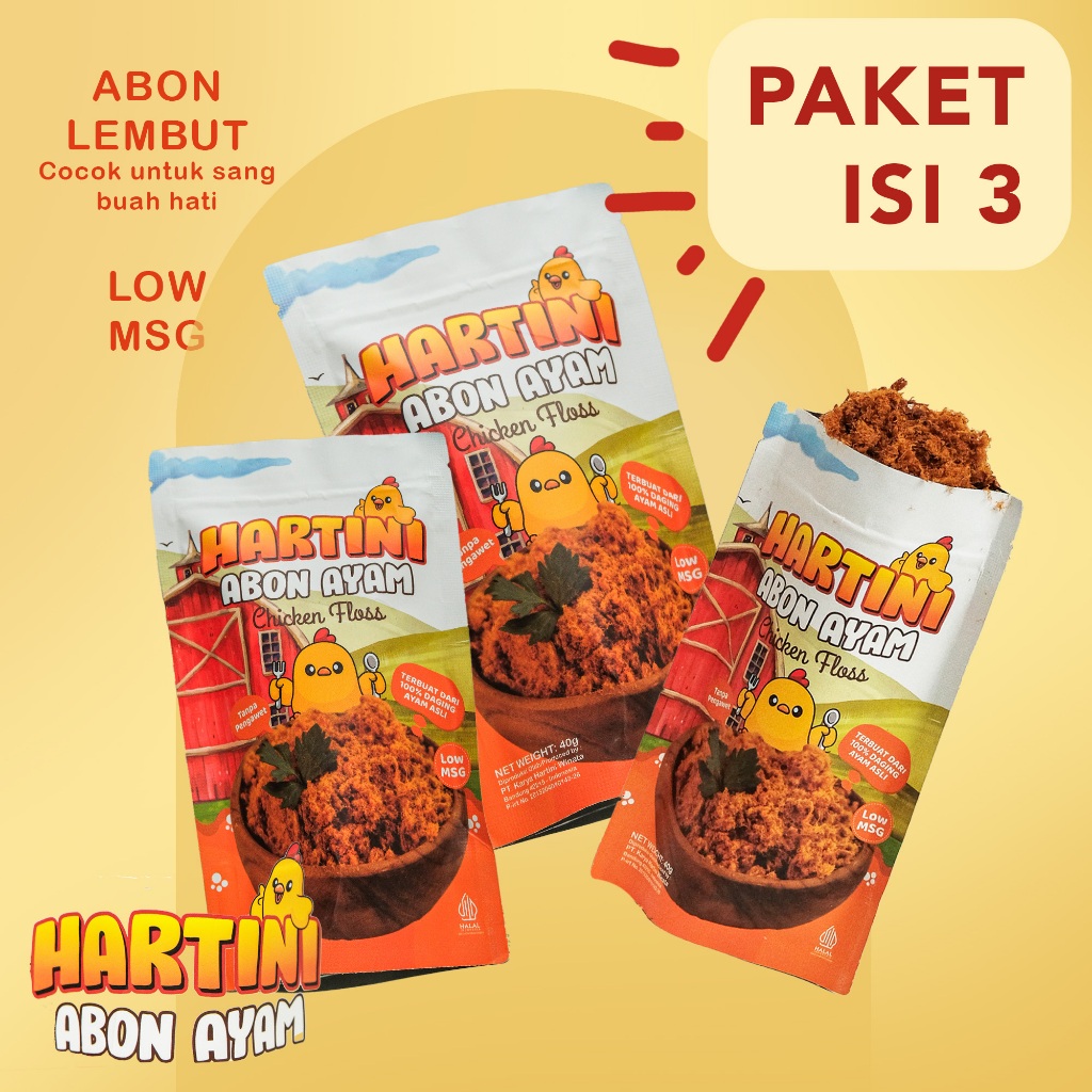 

Paket 3 Abon MPASI Abon Ayam Asli, Low MSG, Tanpa Pengawet by Hartini Abon Ayam