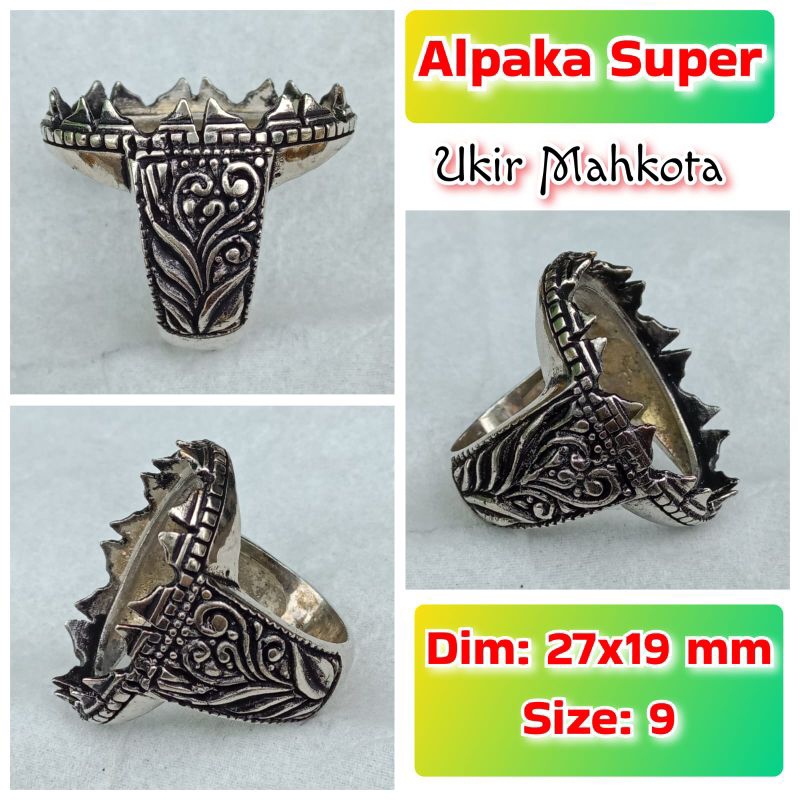 cincin emban batu akik batu permata alpaka super ukir mahkota.43
