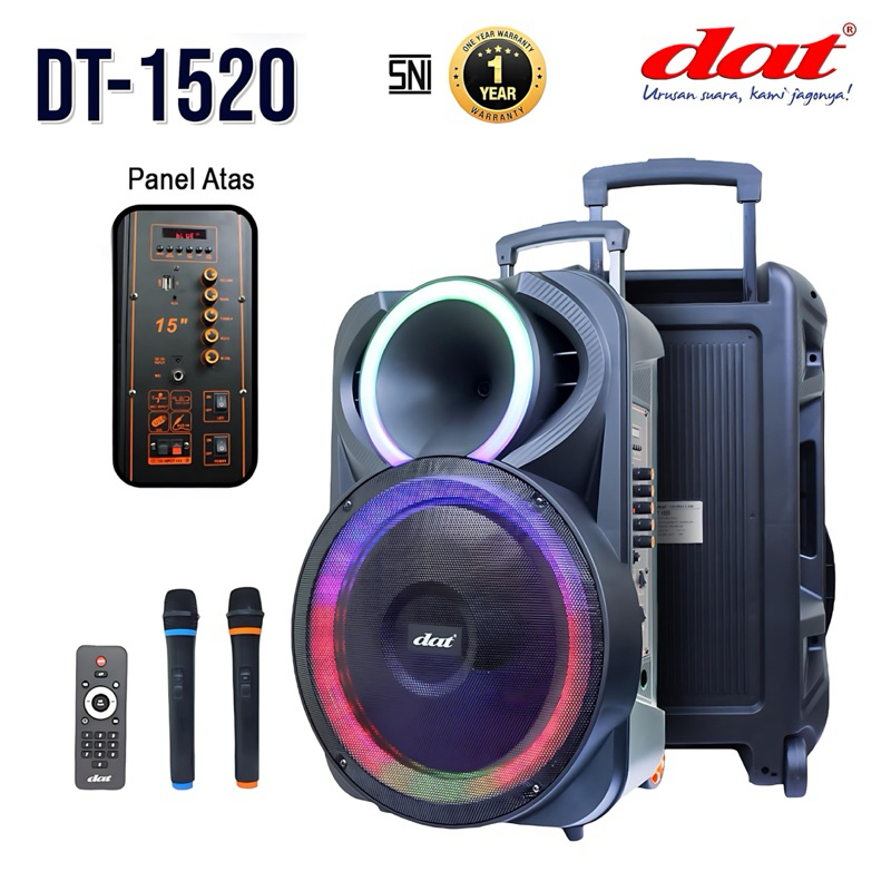 Speaker DAT DT-1520 speaker bluetooth portabel 15inch speaker aktif full bass dilengkapi 2mic wirele