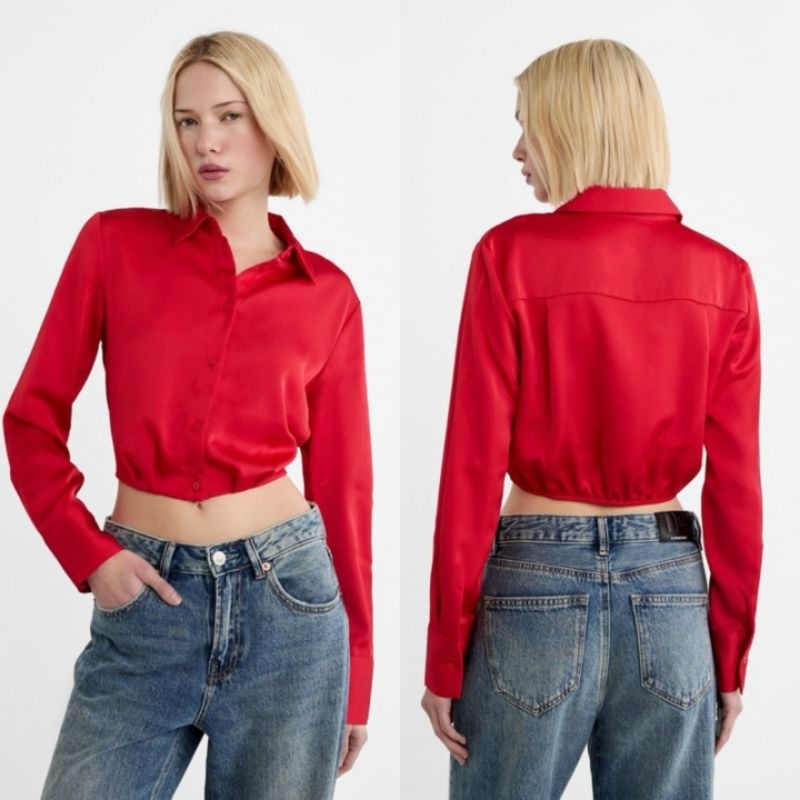 STRADIVARIUS KEMEJA SATIN SHIRT MERAH BARU ASLI ORIGINAL